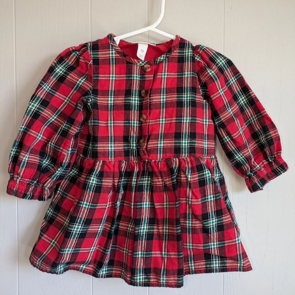 Cat & Jack‎ Christmas Dress Red Green Plaid size 18mo Holiday
